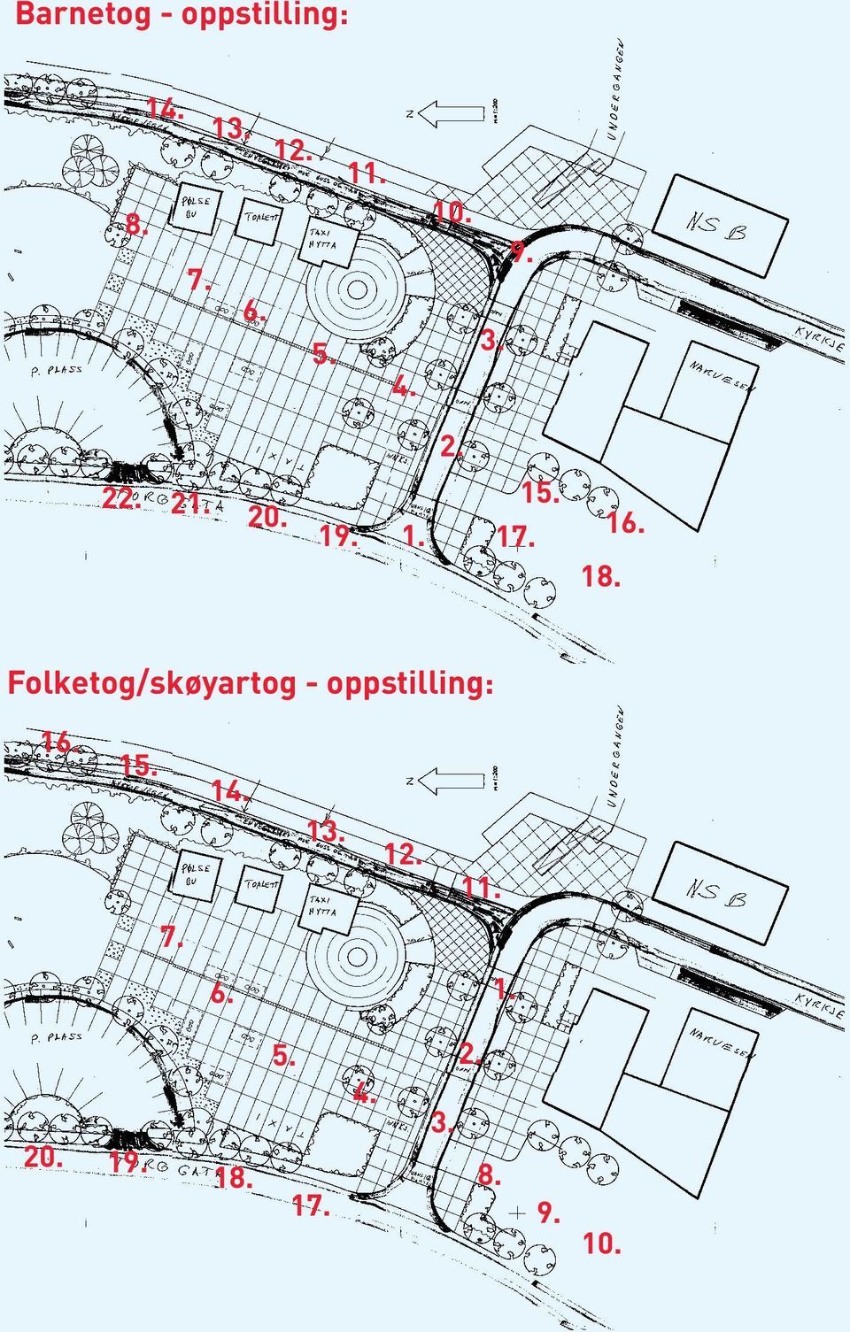 Folketog/skøyartog - oppstilling: 16. 15. 14. 13.