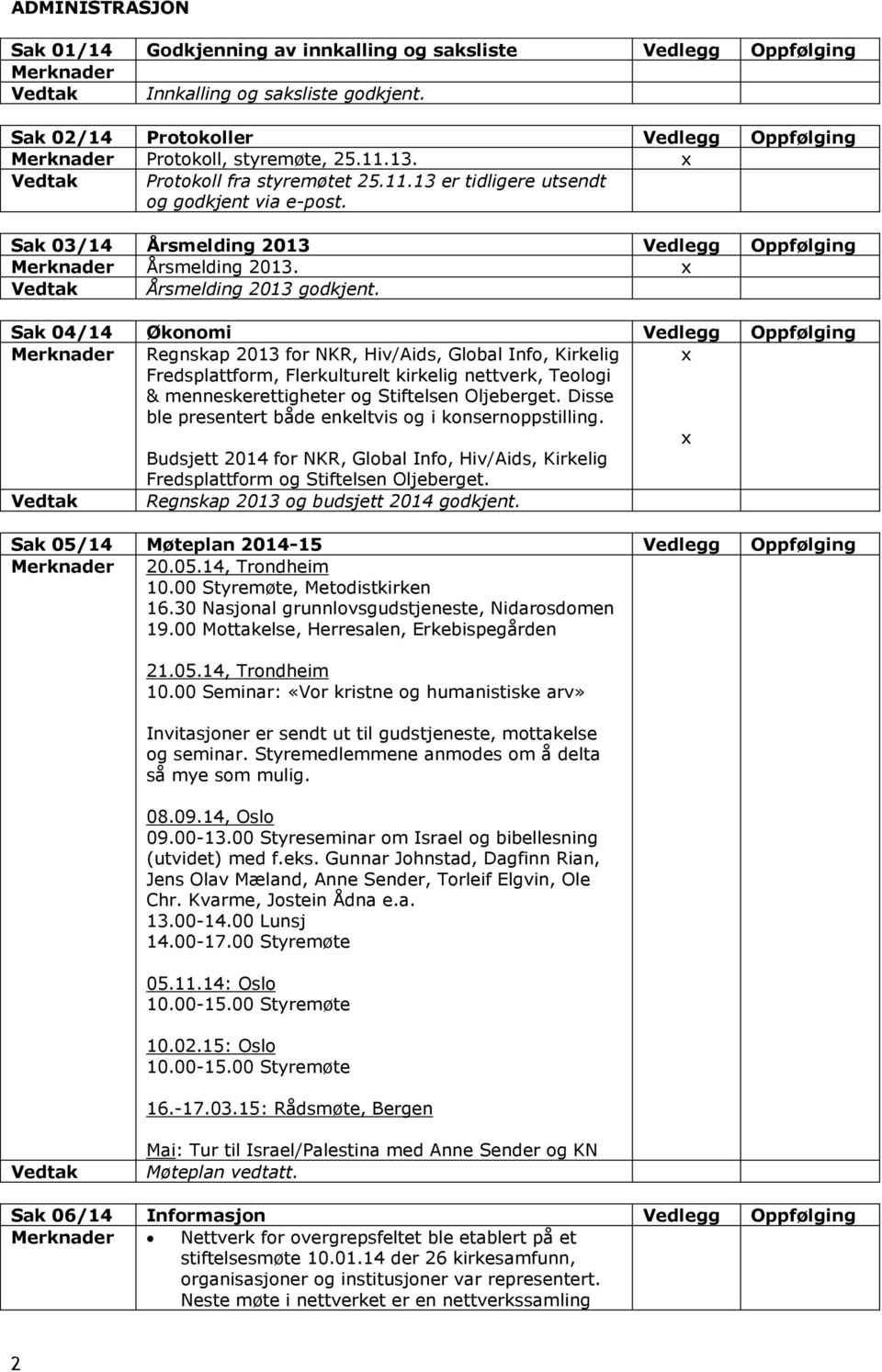 Sak 03/14 Årsmelding 2013 Vedlegg Oppfølging Merknader Årsmelding 2013. Vedtak Årsmelding 2013 godkjent.