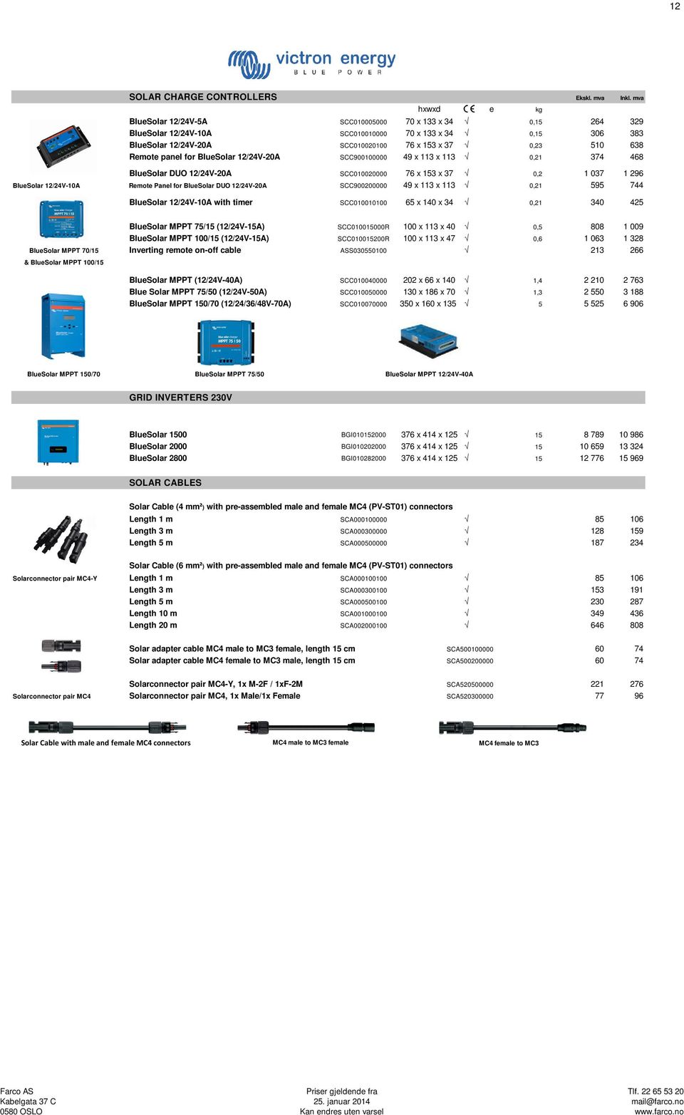 Remote panel for BlueSolar 12/24V-20A SCC900100000 49 x 113 x 113 0,21 374 468 BlueSolar DUO 12/24V-20A SCC010020000 76 x 153 x 37 0,2 1 037 1 296 BlueSolar 12/24V-10A Remote Panel for BlueSolar DUO