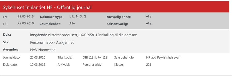 Personalmapp - NAV Nannestad HR avd Psykisk