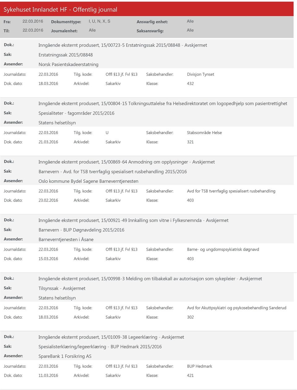 2016 Arkivdel: Sakarkiv 321 Inngående eksternt produsert, 15/00869-64 Anmodning om opplysninger - Barnevern - Avd.