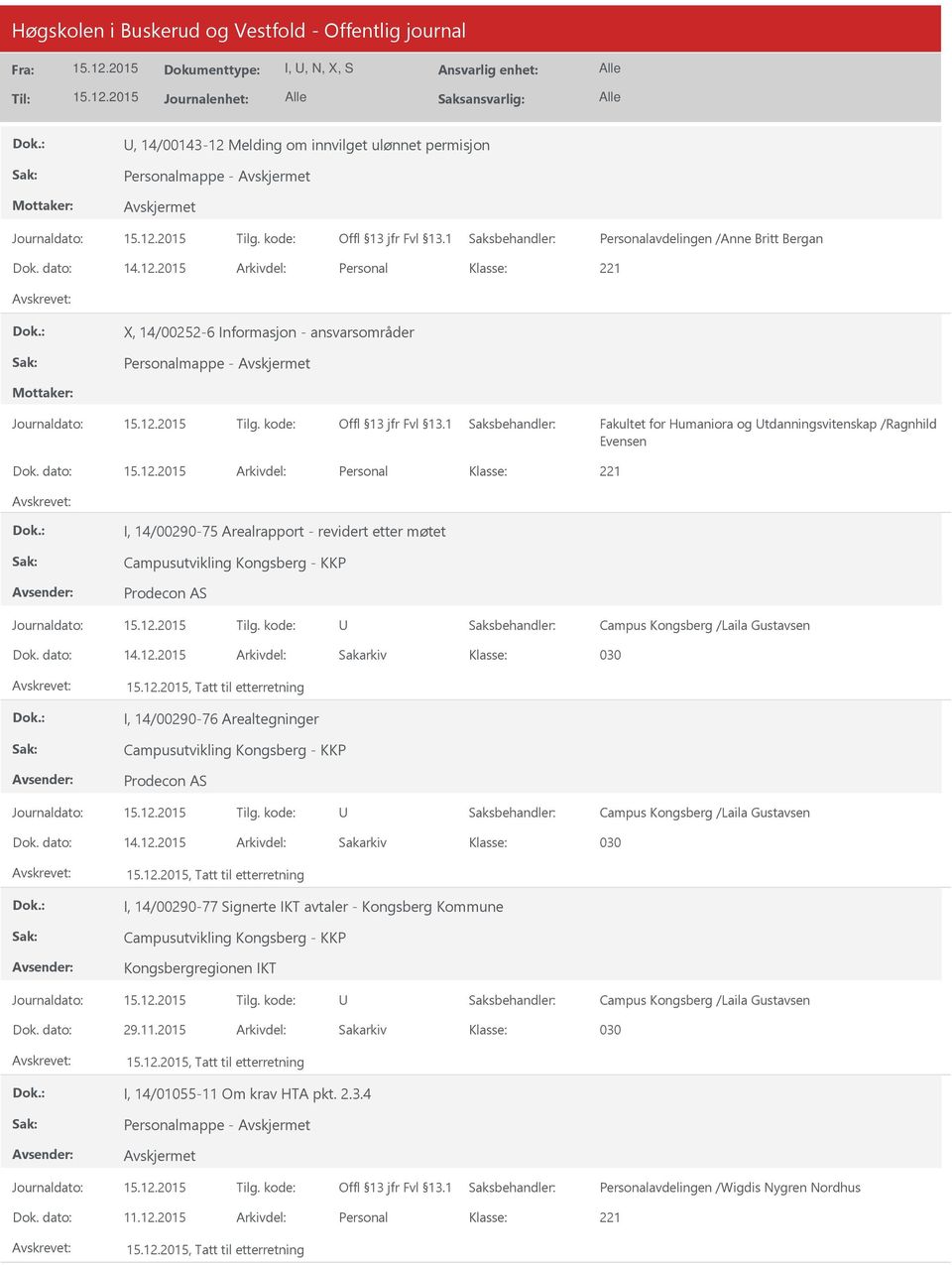 2015 Arkivdel: Sakarkiv 030, Tatt til etterretning I, 14/00290-76 Arealtegninger Campusutvikling Kongsberg - KKP Prodecon AS Campus Kongsberg /Laila Gustavsen Dok. dato: 14.12.