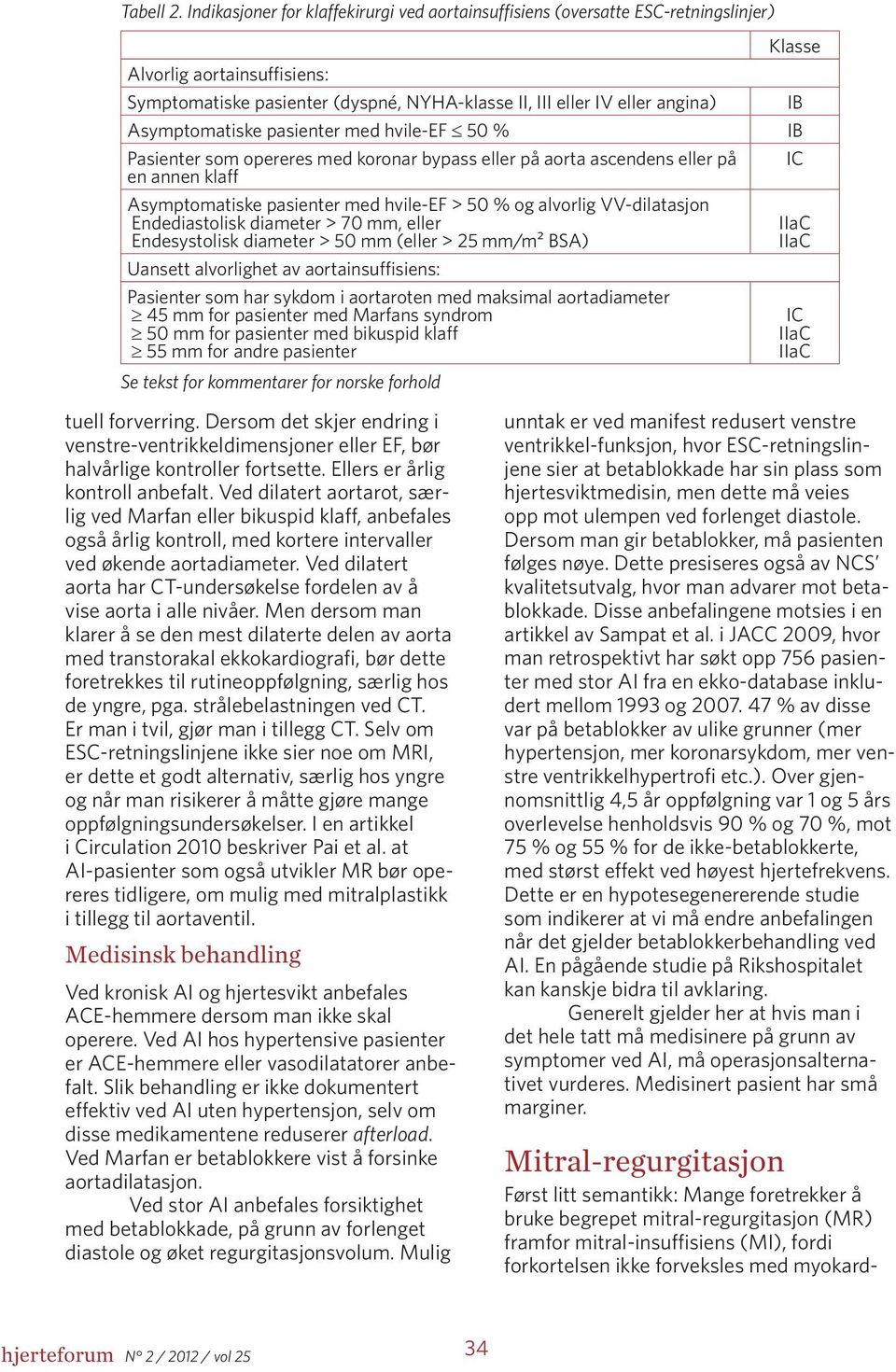 Asymptomatiske pasienter med hvile-ef 50 % Pasienter som opereres med koronar bypass eller på aorta ascendens eller på en annen klaff Asymptomatiske pasienter med hvile-ef > 50 % og alvorlig