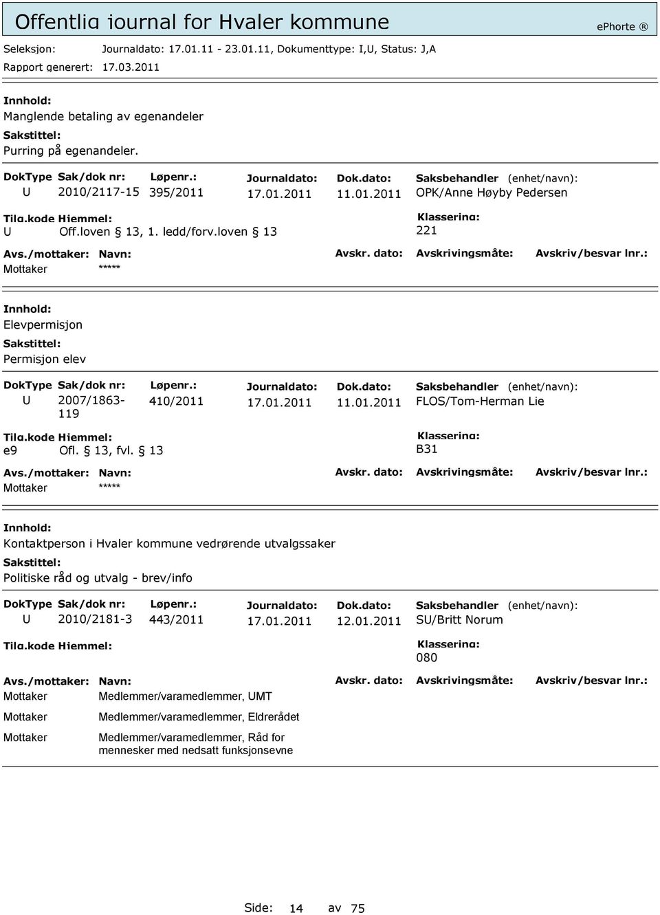 13 B31 Kontaktperson i Hvaler kommune vedrørende utvalgssaker Politiske råd og utvalg - brev/info 2010