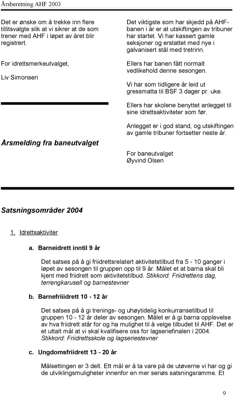 Vi har kassert gamle seksjoner og erstattet med nye i galvanisert stål med tretrinn. Ellers har banen fått normalt vedlikehold denne sesongen.