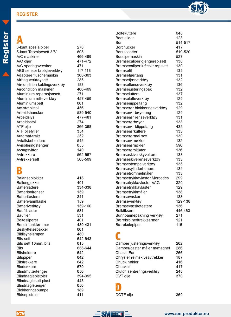 477-481 Arbeidsstol 274 ATF olje 366-368 ATF oljefyller 354 Automat-trakt 252 Avfallsbeholdere 545 Avisoleringstenger 655 Avsugsvifter 140 Avtrekkere 562-567 Avtrekkersett 568-569 Balanseblokker 418