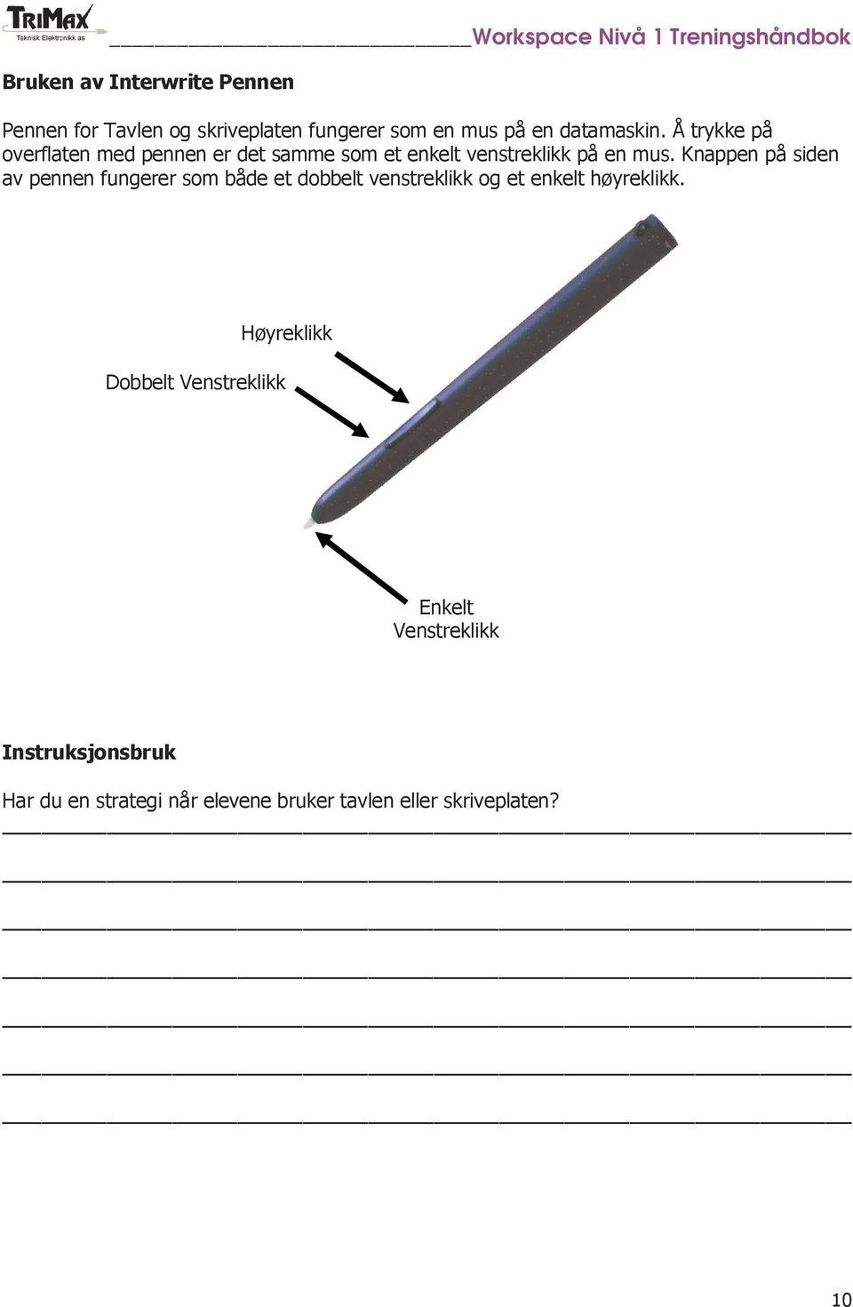 Knappen på siden av pennen fungerer som både et dobbelt venstreklikk og et enkelt høyreklikk.