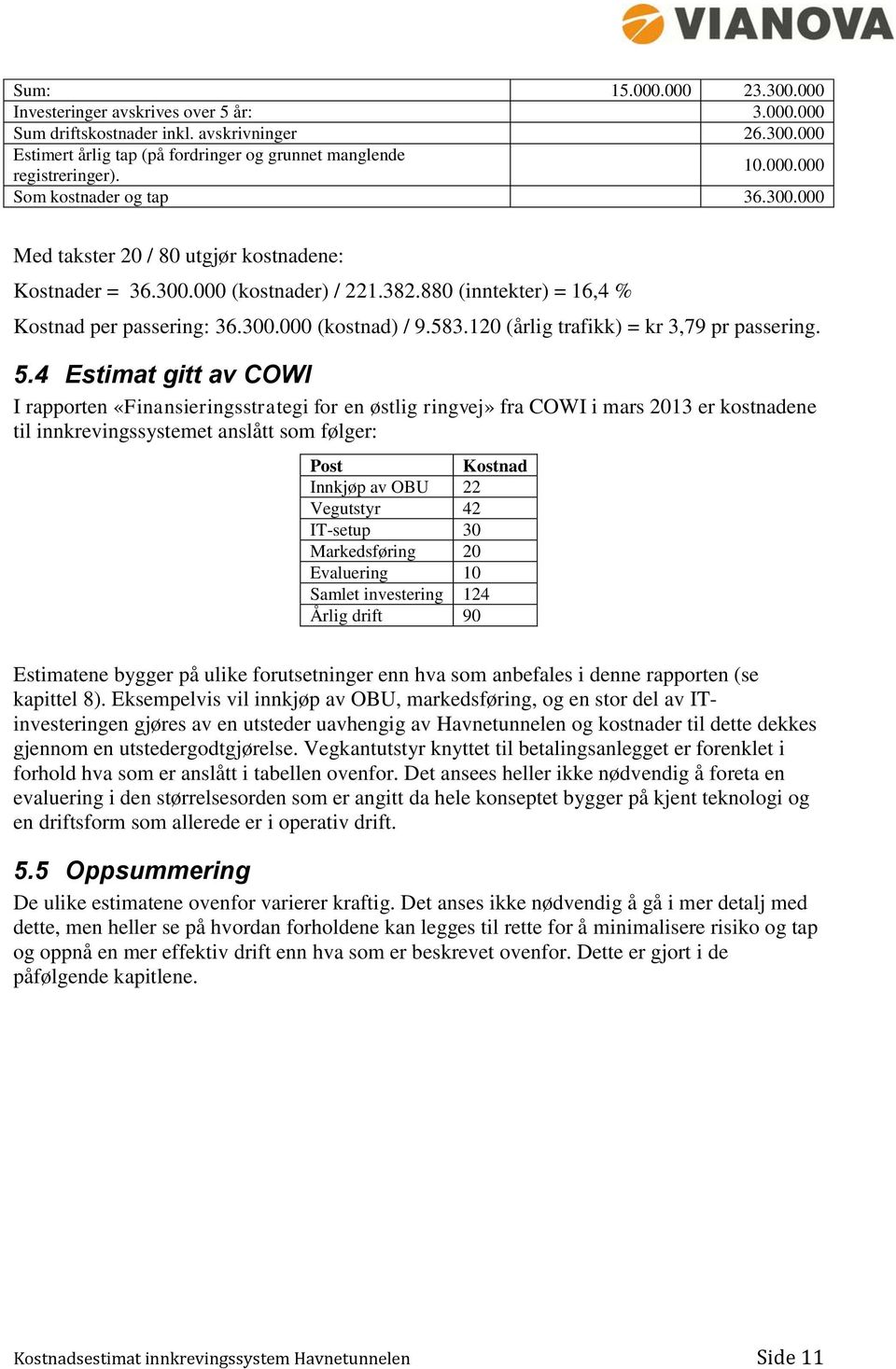 583.120 (årlig trafikk) = kr 3,79 pr passering. 5.