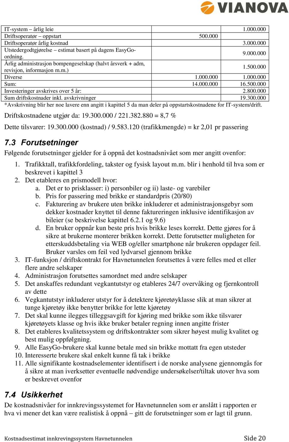 000 *Avskrivning blir her noe lavere enn angitt i kapittel 5 da man deler på oppstartskostnadene for IT-system/drift. Driftskostnadene utgjør da: 19.300.000 / 221.382.880 = 8,7 % Dette tilsvarer: 19.