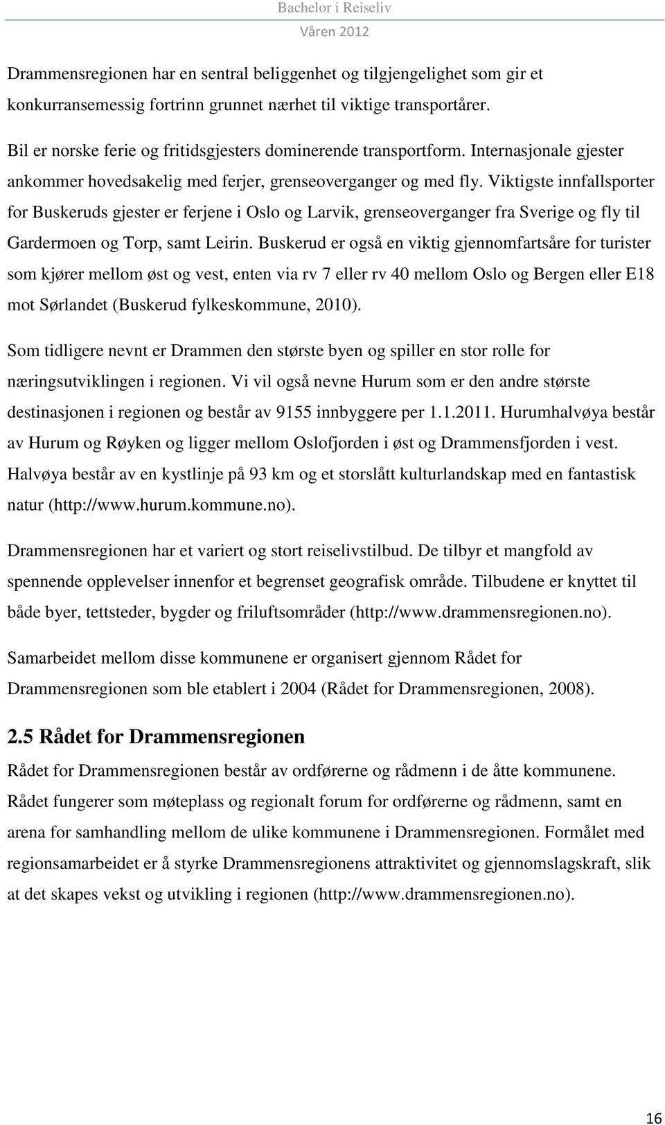 Viktigste innfallsporter for Buskeruds gjester er ferjene i Oslo og Larvik, grenseoverganger fra Sverige og fly til Gardermoen og Torp, samt Leirin.