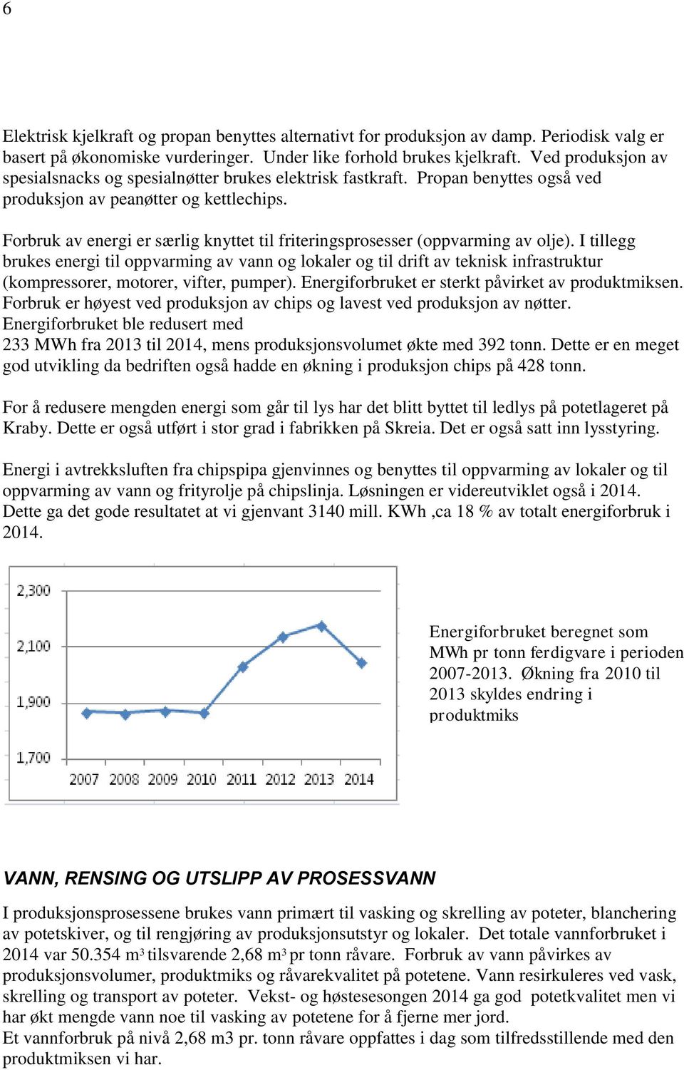 Forbruk av energi er særlig knyttet til friteringsprosesser (oppvarming av olje).