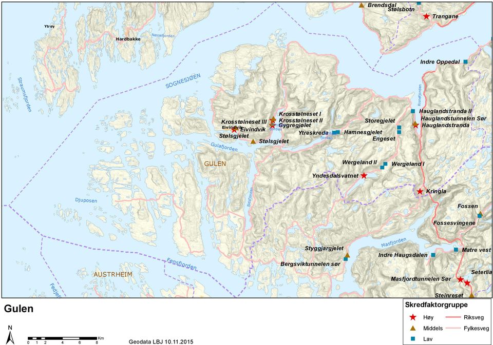 Engeset Hauglandstranda II Hauglandstunnelen Sør Hauglandstranda GULEN Yndesdalsvatnet Wergeland II Wergeland I Djuposen Eidsfjorden Kringla Fossen