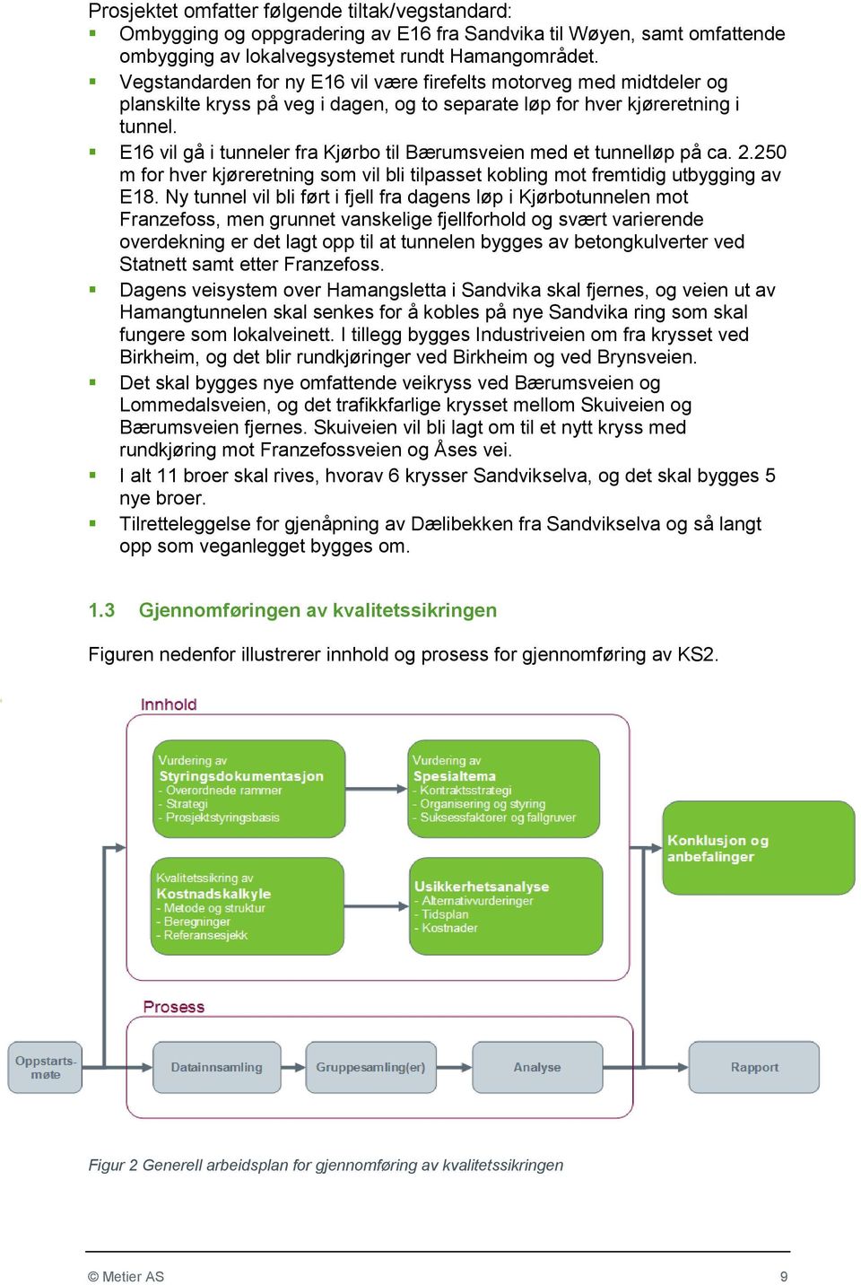 E16 vil gå i tunneler fra Kjørbo til Bærumsveien med et tunnelløp på ca. 2.250 m for hver kjøreretning som vil bli tilpasset kobling mot fremtidig utbygging av E18.