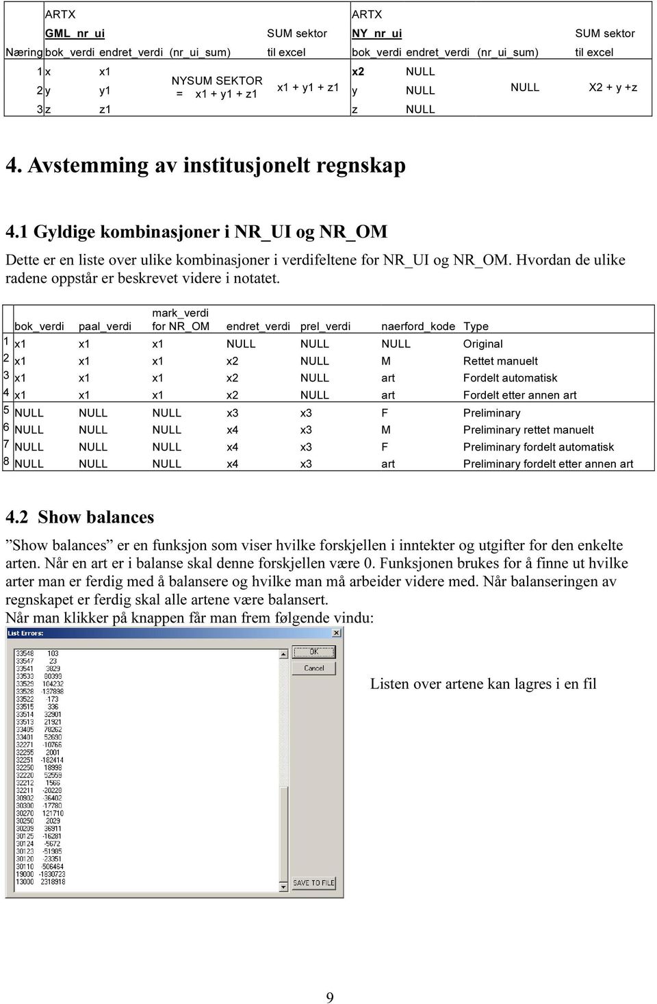 1 Gyldige kombinasjoner i NR_UI og NR_OM Dette er en liste over ulike kombinasjoner i verdifeltene for NR_UI og NR_OM. Hvordan de ulike radene oppstår er beskrevet videre i notatet.