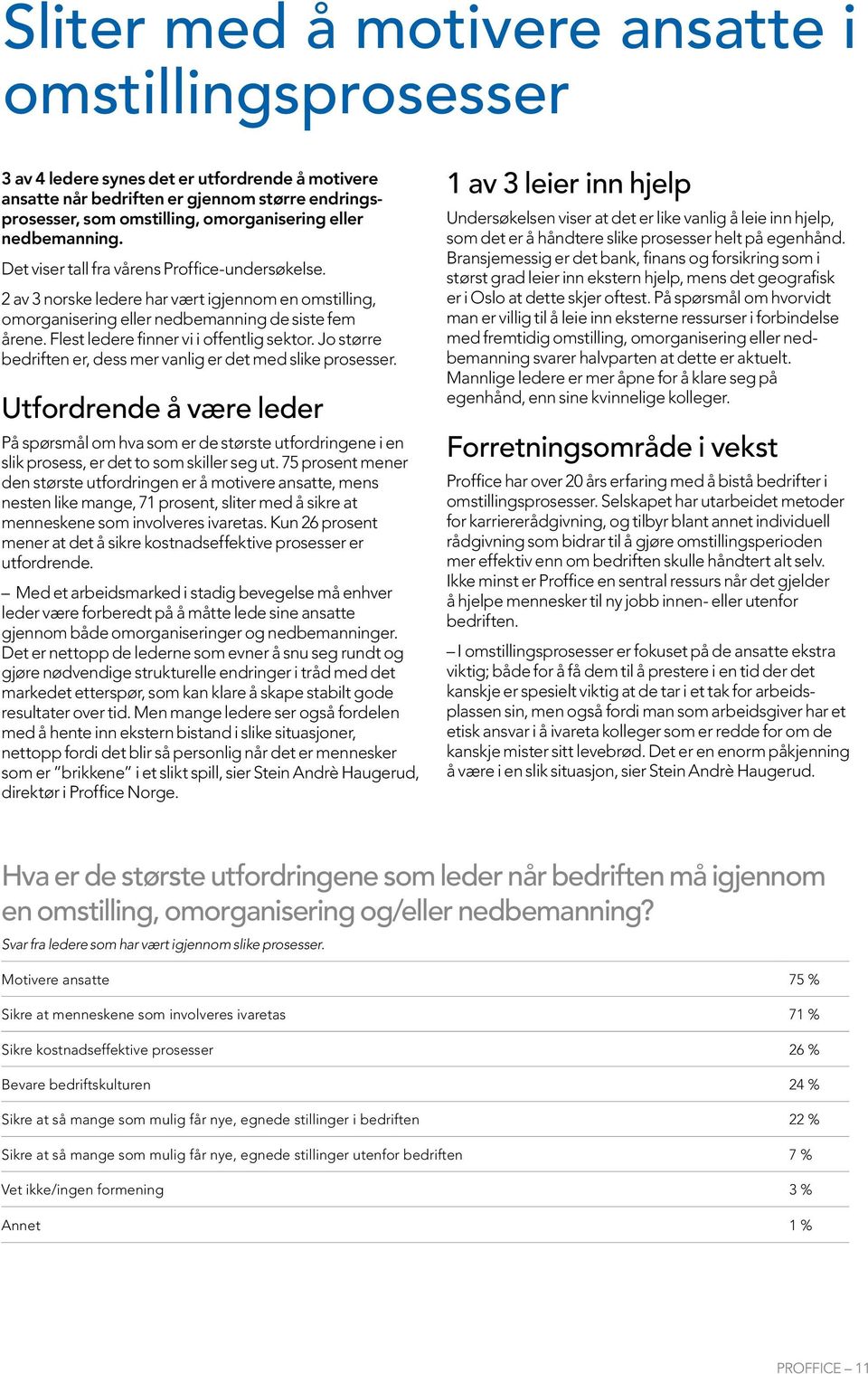 Flest ledere finner vi i offentlig sektor. Jo større bedriften er, dess mer vanlig er det med slike prosesser.