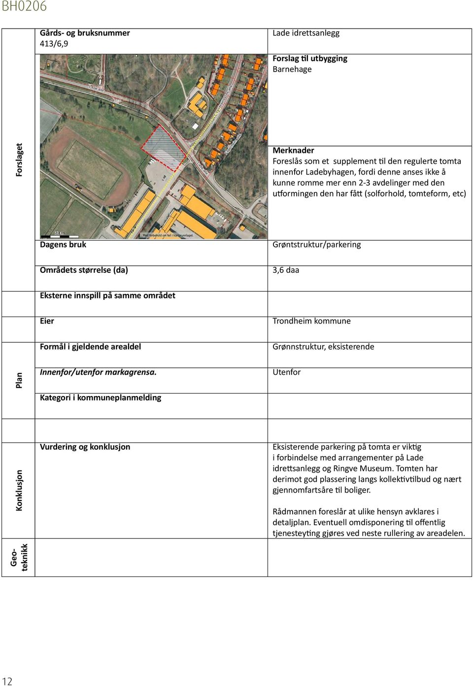 området Eier Trondheim kommune Formål i gjeldende arealdel Grønnstruktur, eksisterende Plan Innenfor/utenfor markagrensa.