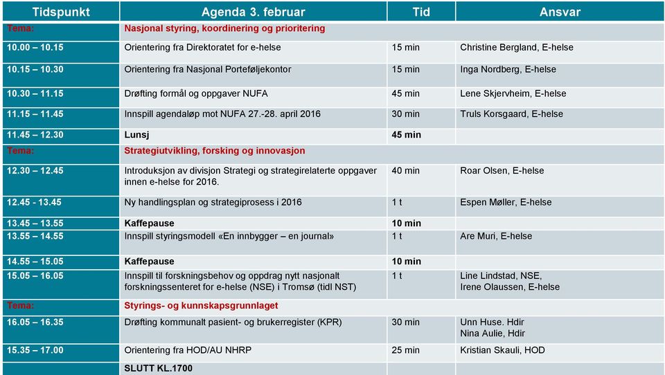 april 2016 30 min Truls Korsgaard, E-helse 11.45 12.30 Lunsj 45 min Tema: Strategiutvikling, forsking og innovasjon 12.30 12.