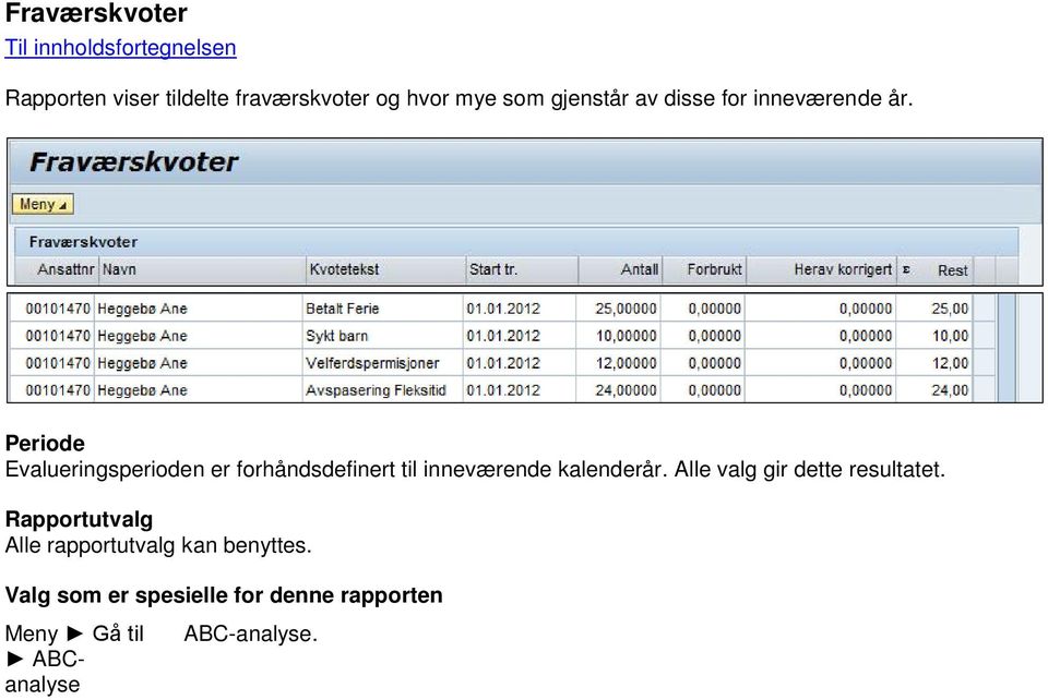 Evalueringsperioden er forhåndsdefinert til inneværende kalenderår.