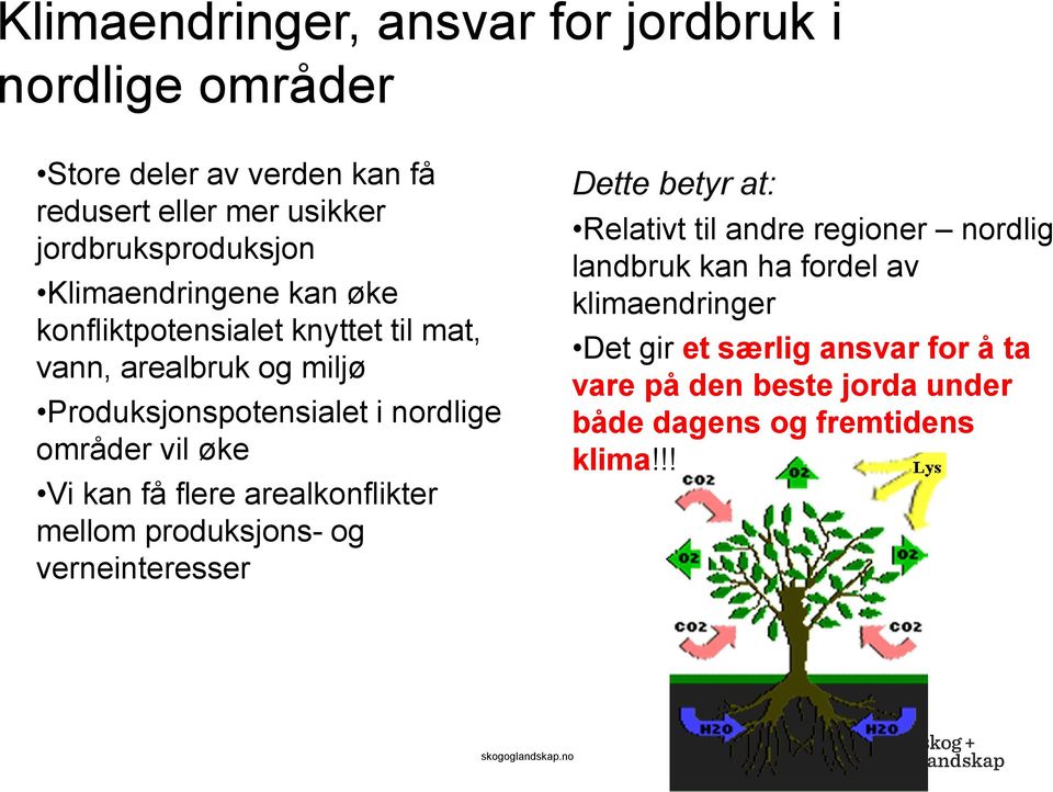 Vi kan få flere arealkonflikter mellom produksjons- og verneinteresser Dette betyr at: Relativt til andre regioner nordlig landbruk kan