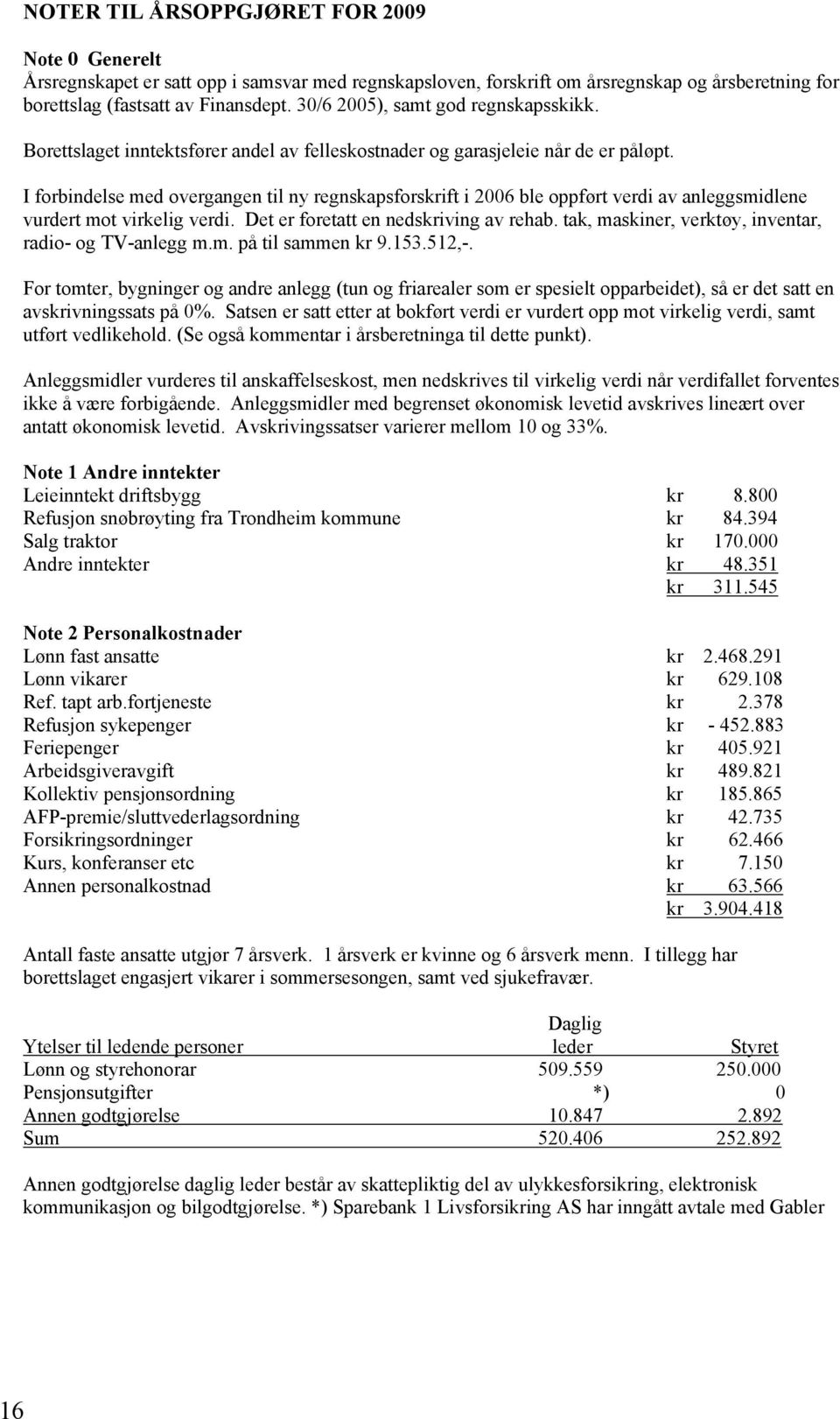 I forbindelse med overgangen til ny regnskapsforskrift i 2006 ble oppført verdi av anleggsmidlene vurdert mot virkelig verdi. Det er foretatt en nedskriving av rehab.