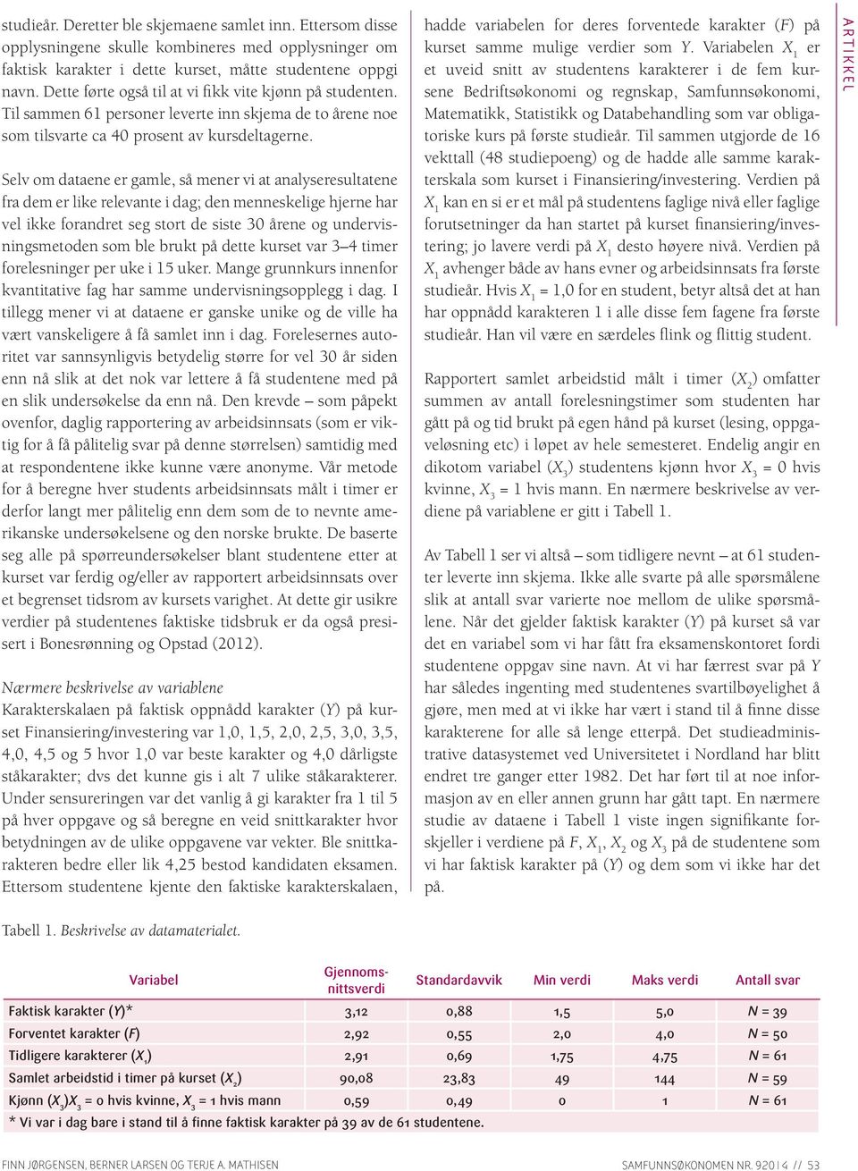 Selv om dataene er gamle, så mener vi at analyseresultatene fra dem er like relevante i dag; den menneskelige hjerne har vel ikke forandret seg stort de siste 30 årene og undervisningsmetoden som ble