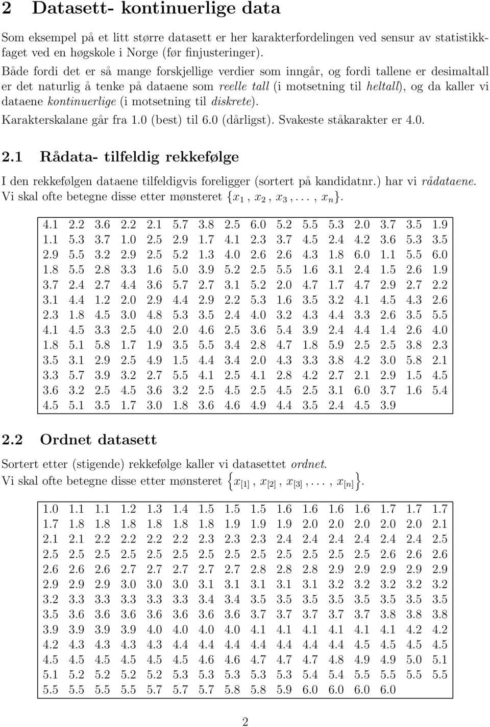 kontinuerlige (i motsetning til diskrete). Karakterskalane går fra 1.0 (best) til 6.0 (dårligst). Svakeste ståkarakter er 4.0. 2.