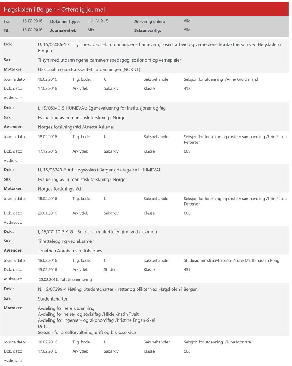 2016 Arkivdel: Sakarkiv 412 I, 15/06340-5 HMEVAL: Egenevaluering for institusjoner og fag Evaluering av humanistisk forskning i Norge Norges forskningsråd /Anette Askedal Seksjon for forskning og