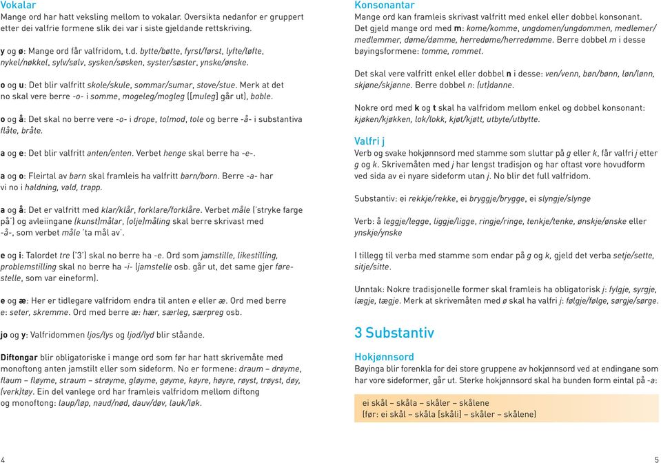 o og å: Det skal no berre vere -o- i drope, tolmod, tole og berre -å- i substantiva flåte, bråte. a og e: Det blir valfritt anten/enten. Verbet henge skal berre ha -e-.