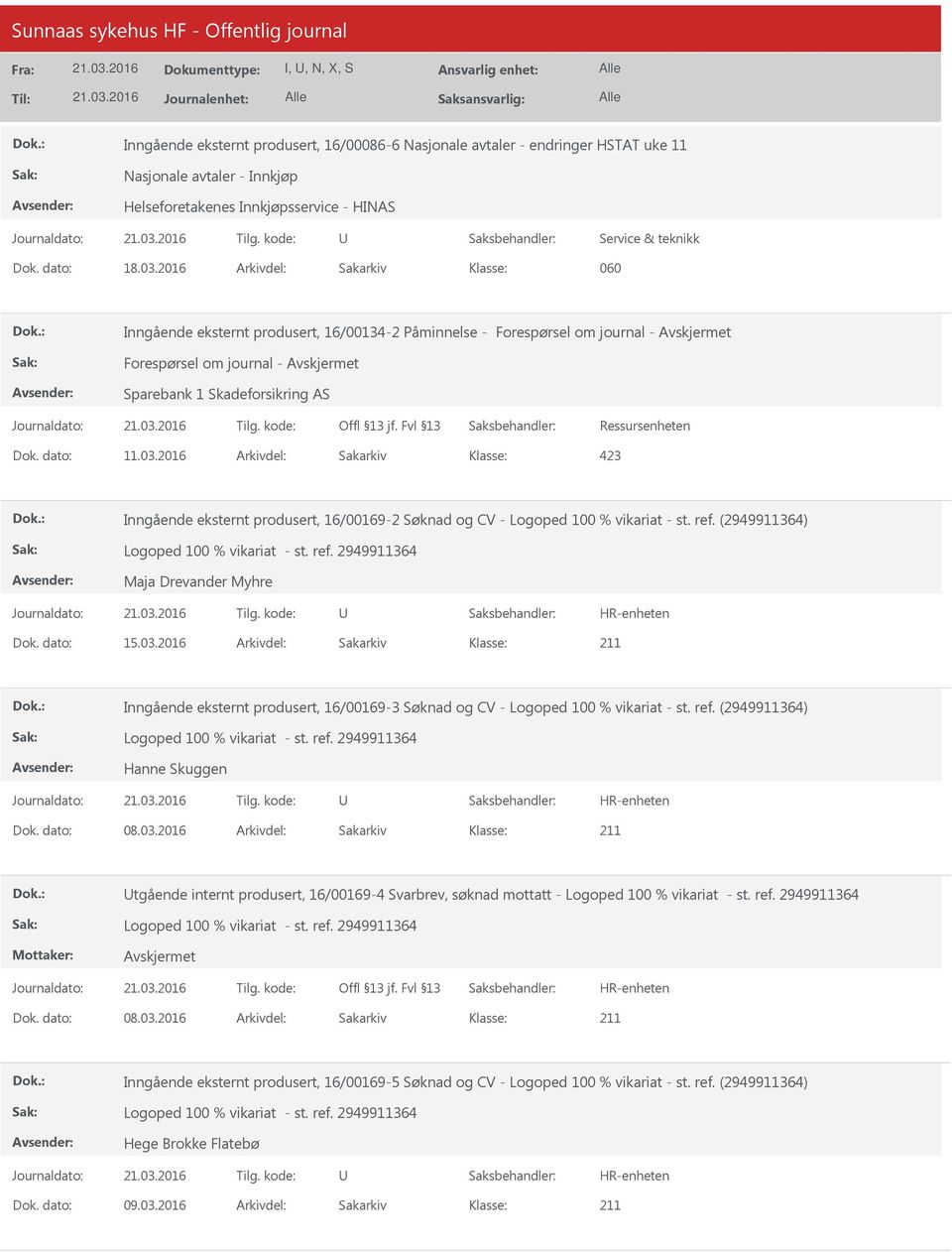 eksternt produsert, 16/00169-2 Søknad og CV - Logoped 100 % vikariat - st. ref. (2949911364) Maja Drevander Myhre Dok. dato: 15.03.