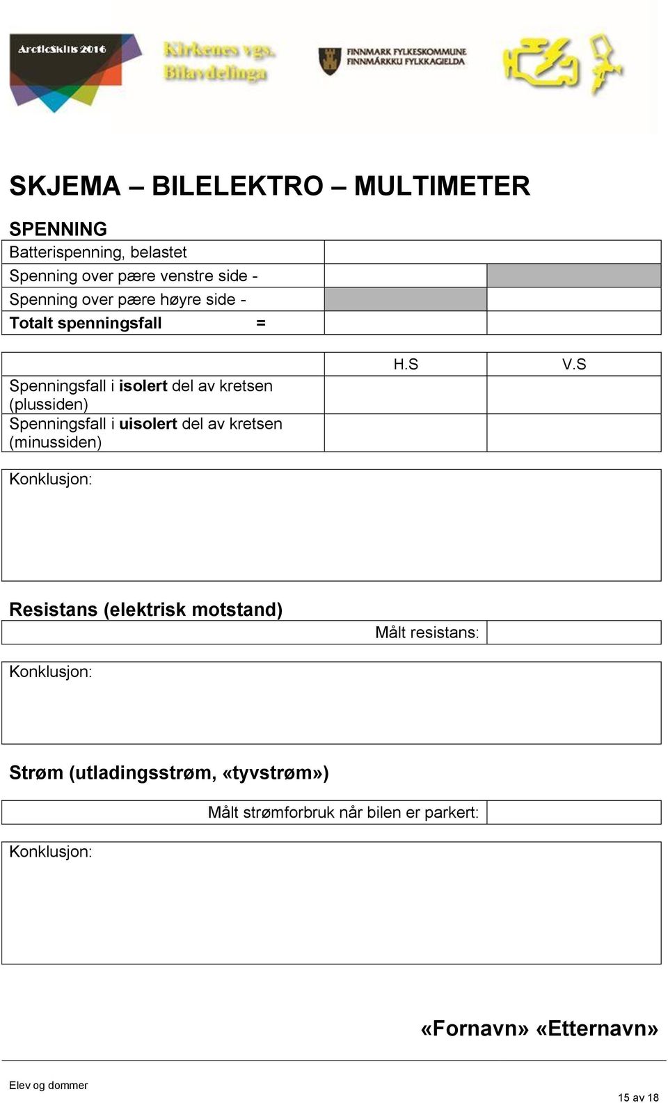 av kretsen (minussiden) Konklusjon: H.S V.