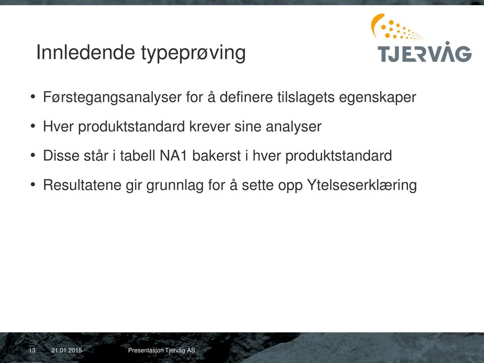 analyser Disse står i tabell NA1 bakerst i hver