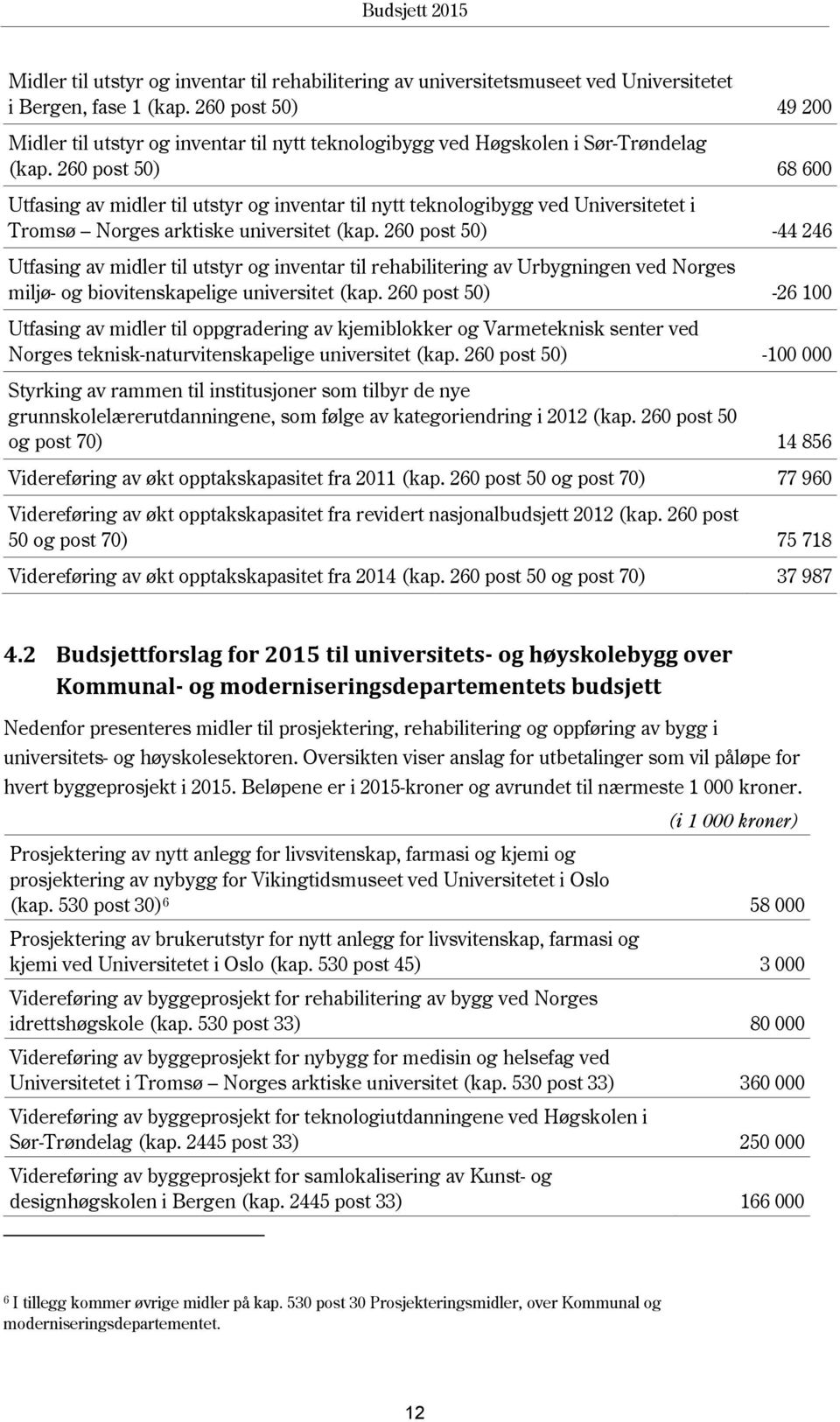 260 post 50) 68 600 Utfasing av midler til utstyr og inventar til nytt teknologibygg ved Universitetet i Tromsø Norges arktiske universitet (kap.