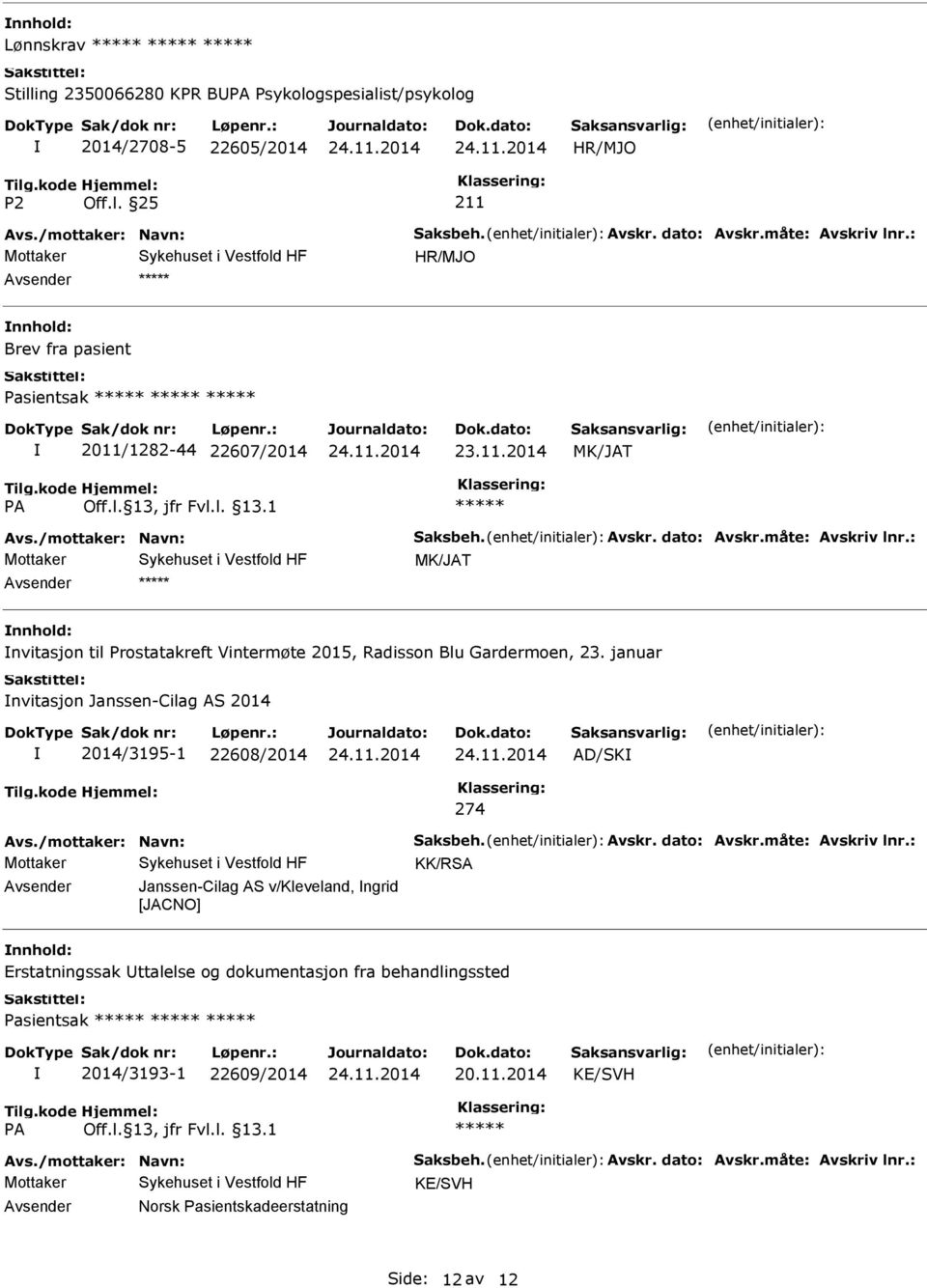 : nvitasjon til Prostatakreft Vintermøte 2015, Radisson Blu Gardermoen, 23. januar nvitasjon Janssen-Cilag AS 2014 2014/3195-1 22608/2014 AD/SK 274 Avs./mottaker: Navn: Saksbeh. Avskr.