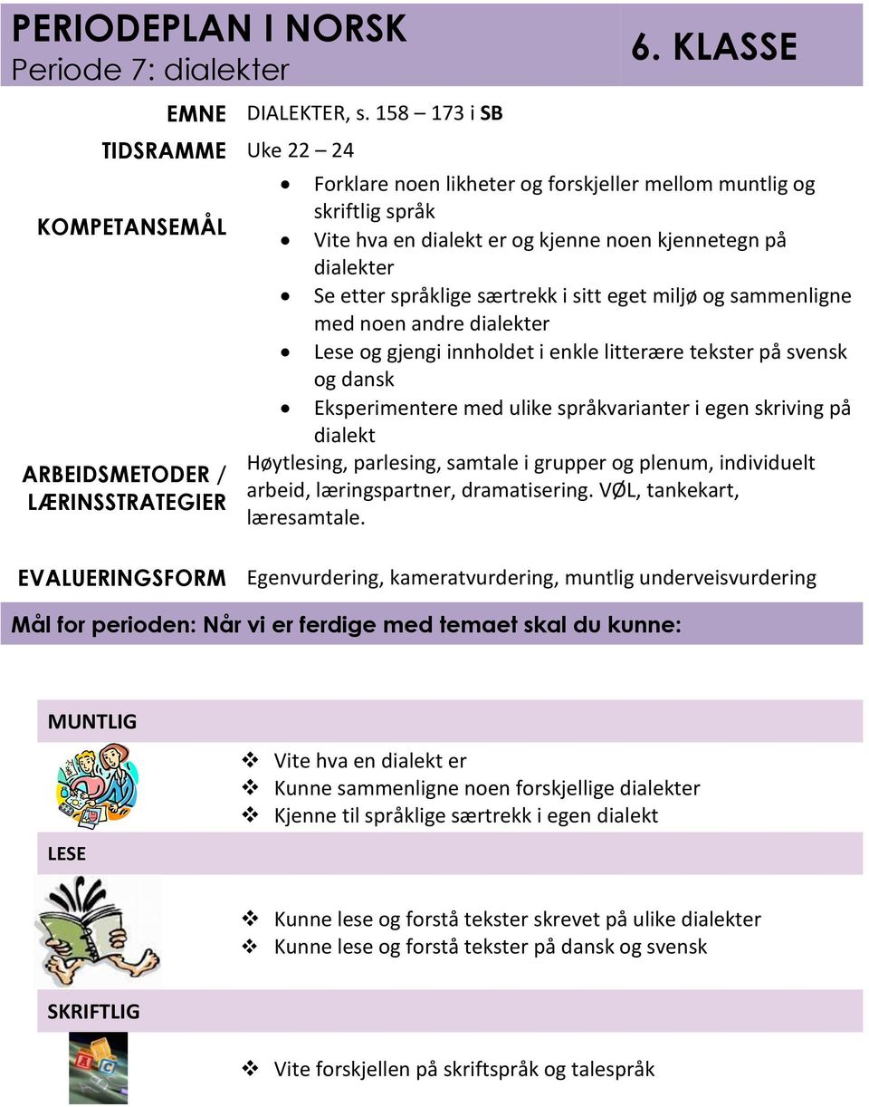 sammenligne med noen andre dialekter Lese og gjengi innholdet i enkle litterære tekster på svensk og dansk Eksperimentere med ulike språkvarianter i egen skriving på dialekt arbeid, læringspartner,