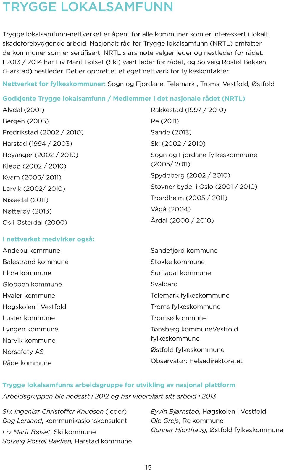 I 2013 / 2014 har Liv Marit Bølset (Ski) vært leder for rådet, og Solveig Rostøl Bakken (Harstad) nestleder. Det er opprettet et eget nettverk for fylkeskontakter.