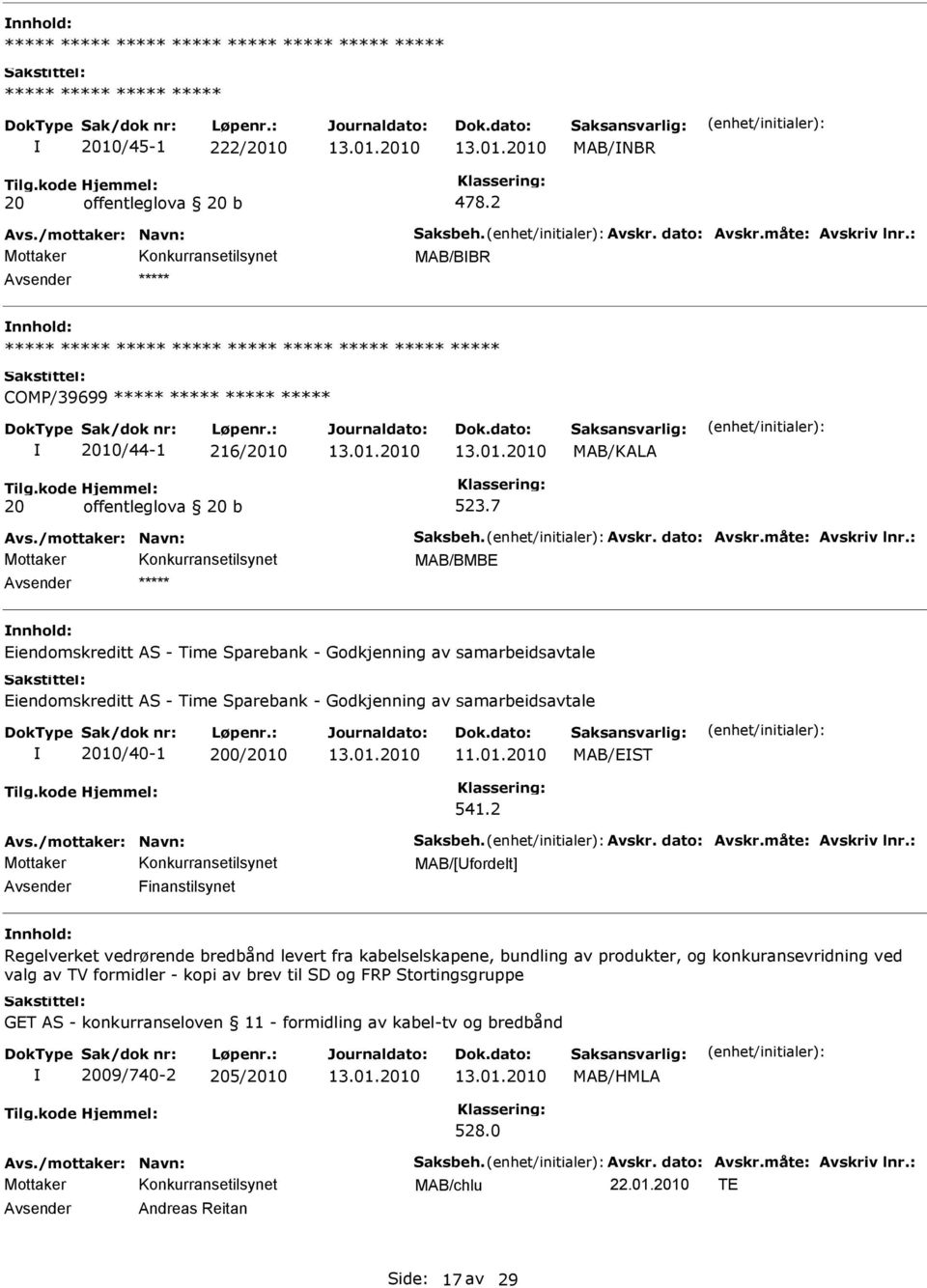 7 MAB/BMBE Avsender ***** nnhold: Eiendomskreditt AS - Time Sparebank - Godkjenning av samarbeidsavtale Eiendomskreditt AS - Time Sparebank - Godkjenning av samarbeidsavtale 2010/40-1 200/2010