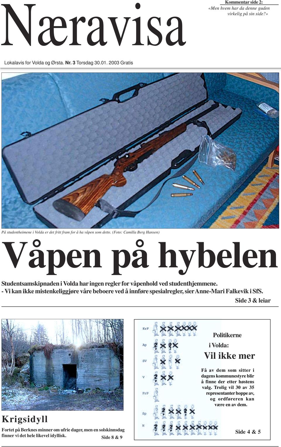 (Foto: Camilla Berg Hansen) Våpen på hybelen Studentsamskipnaden i Volda har ingen regler for våpenhold ved studenthjemmene.