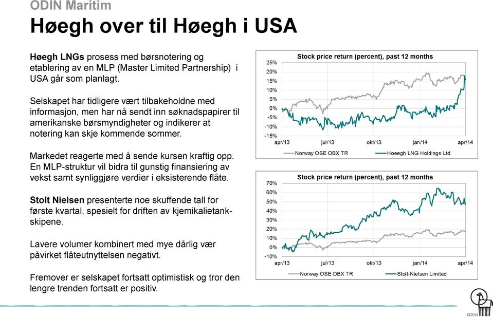 Markedet reagerte med å sende kursen kraftig opp. En MLP-struktur vil bidra til gunstig finansiering av vekst samt synliggjøre verdier i eksisterende flåte.