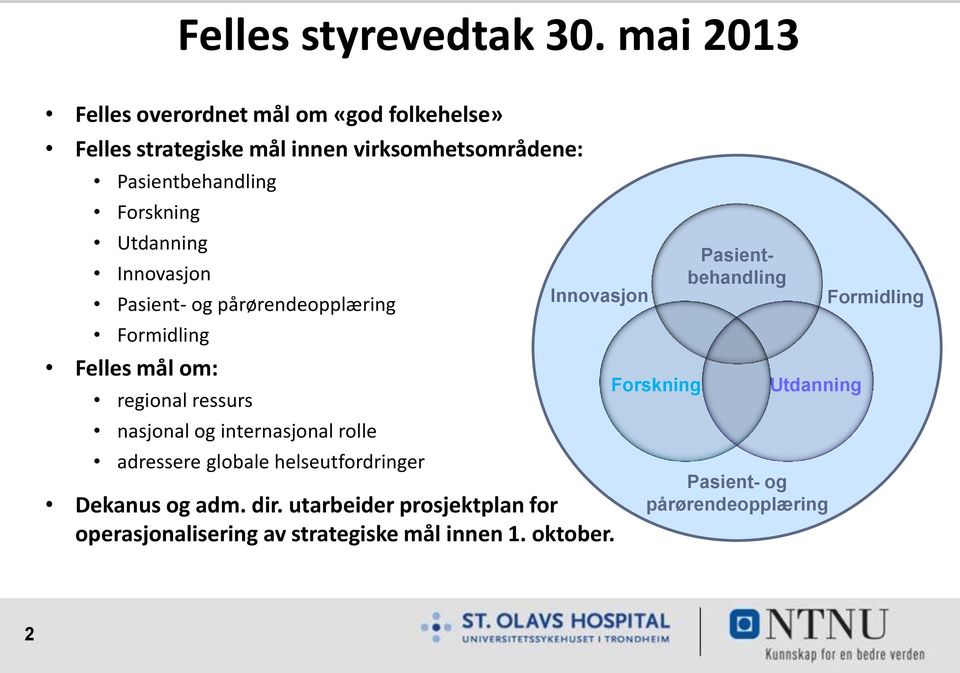 Forskning Utdanning Innovasjon Pasient- og pårørendeopplæring Formidling Felles mål om: regional ressurs nasjonal og