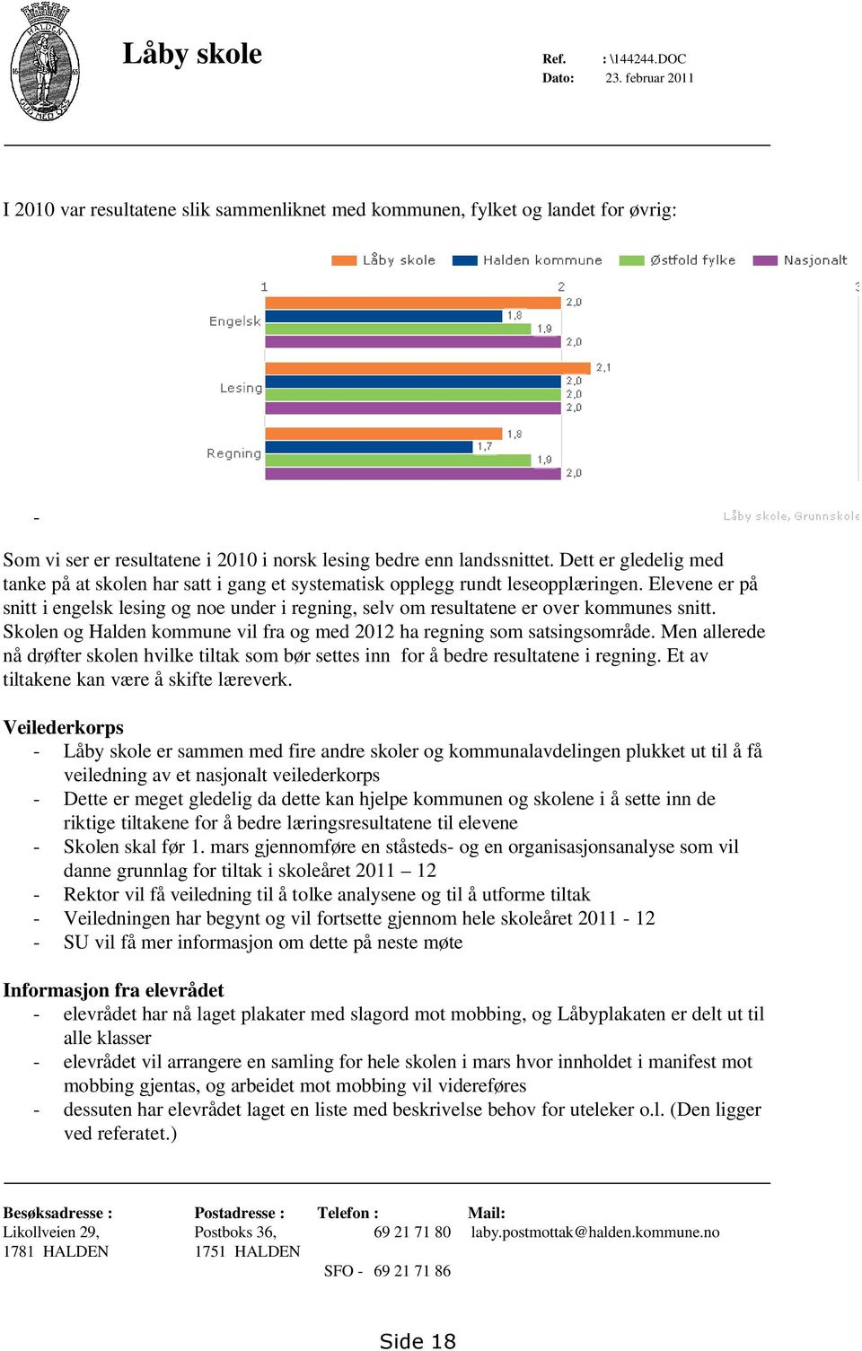 Dett er gledelig med tanke på at skolen har satt i gang et systematisk opplegg rundt leseopplæringen.