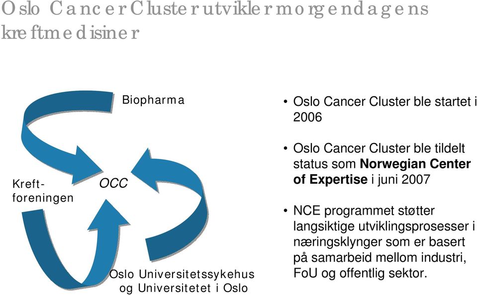 Cluster ble tildelt status som Norwegian Center of Expertise i juni 2007 NCE programmet støtter