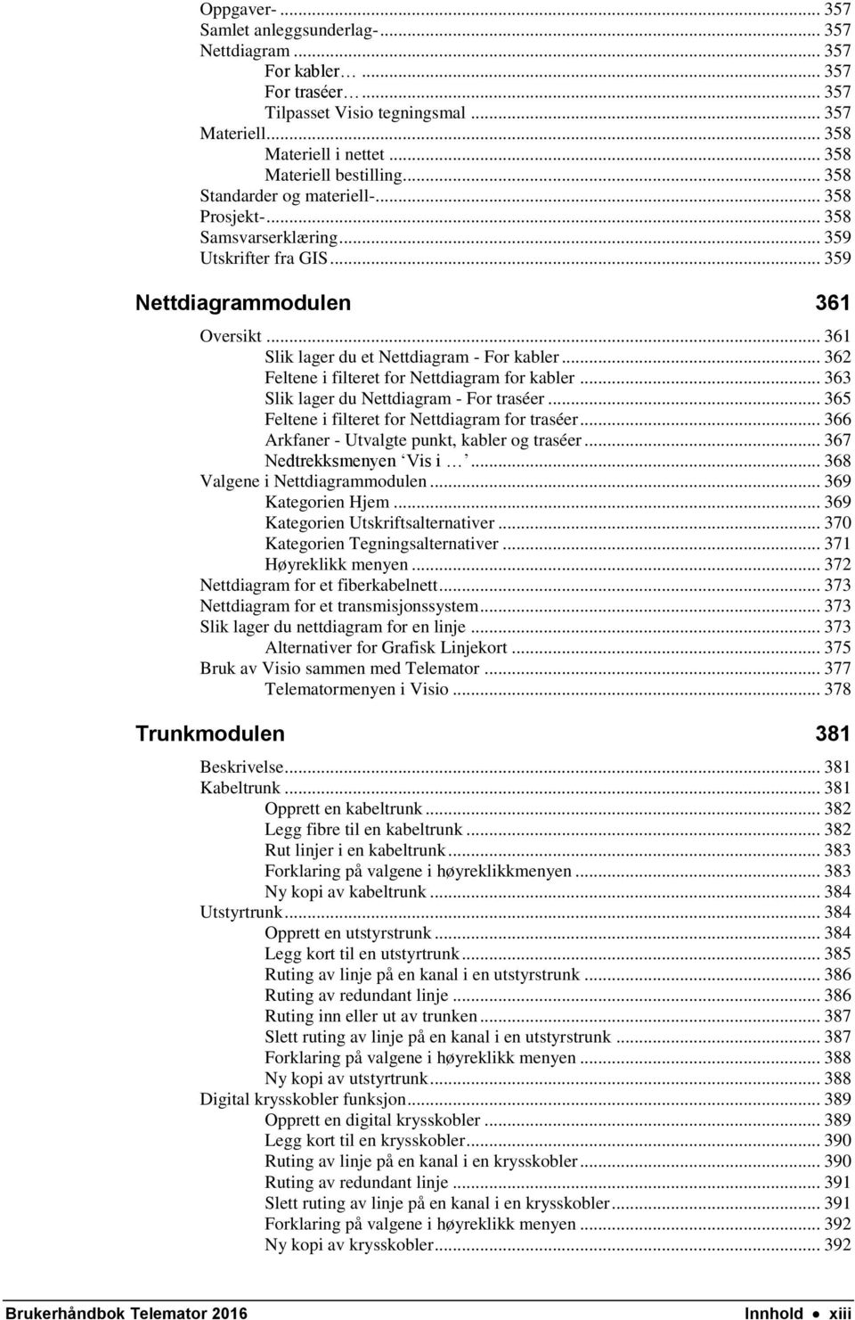 .. 361 Slik lager du et Nettdiagram - For kabler... 362 Feltene i filteret for Nettdiagram for kabler... 363 Slik lager du Nettdiagram - For traséer.