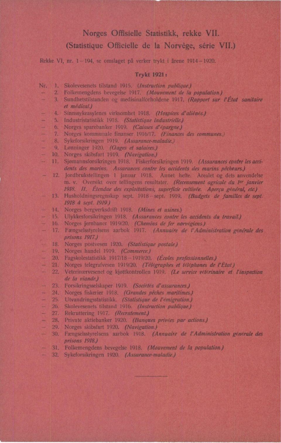 Sinnssykeasylenes virksomhet 98. (Hospices d'aliénés). Industristatistikk 98. (Statistique industrielle). Norges sparebanker 99. (Caisses d'épargne.). Norges kommunale finanser 9.