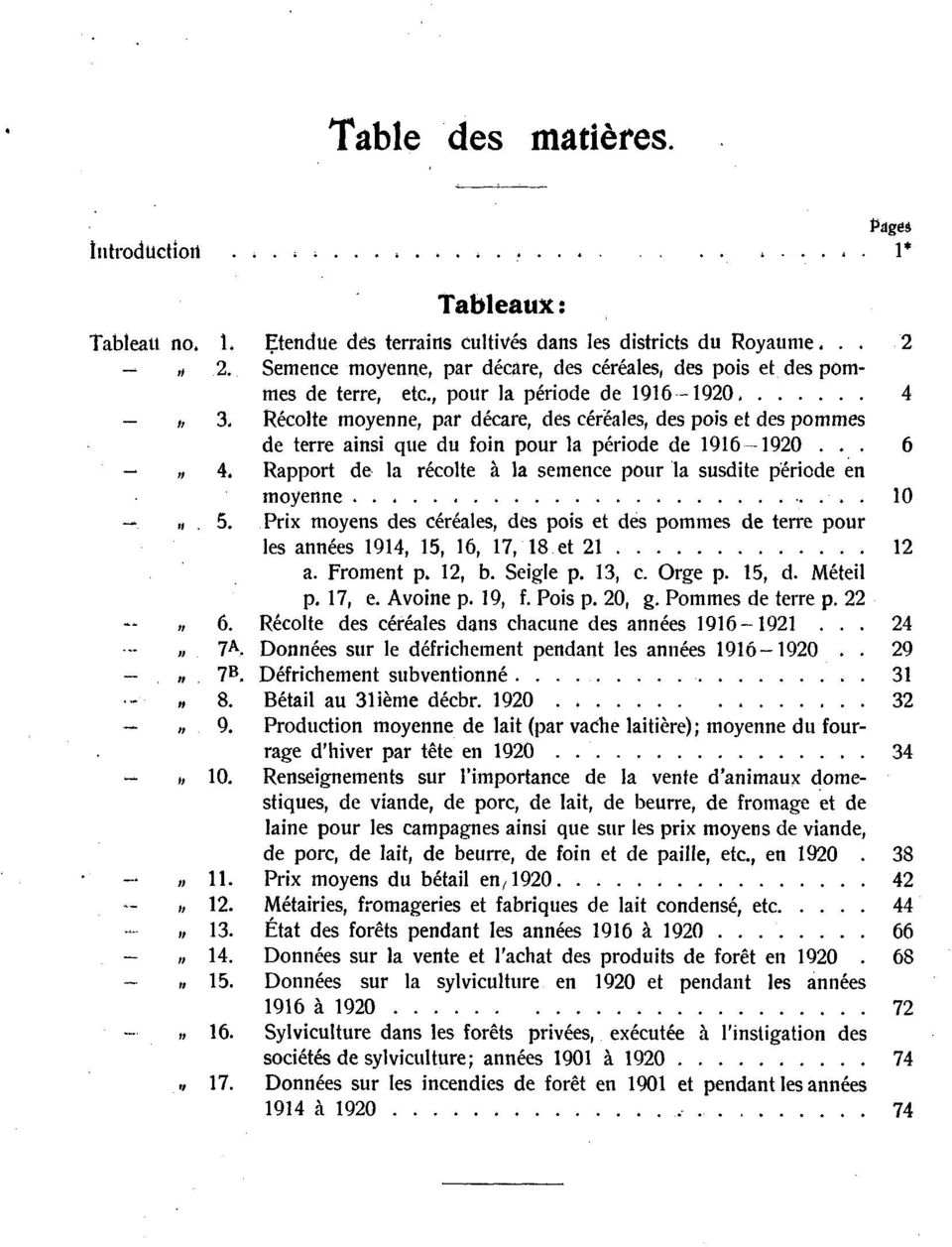 . Récolte moyenne, par décare, des céréales, des pois et des pommes de terre ainsi que du foin pour la période de 9 90.... Rapport de la récolte â. la semence pour la susdite période en moyenne 0.