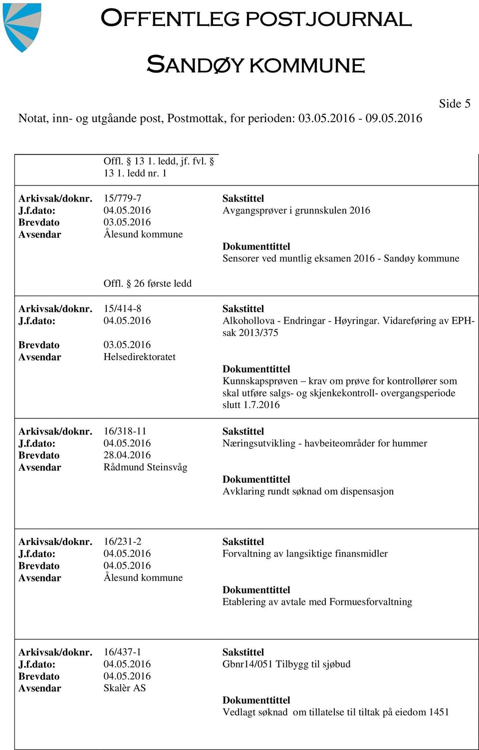 Vidareføring av EPHsak 2013/375 Helsedirektoratet Kunnskapsprøven krav om prøve for kontrollører som skal utføre salgs- og skjenkekontroll- overgangsperiode slutt 1.7.2016 Arkivsak/doknr.