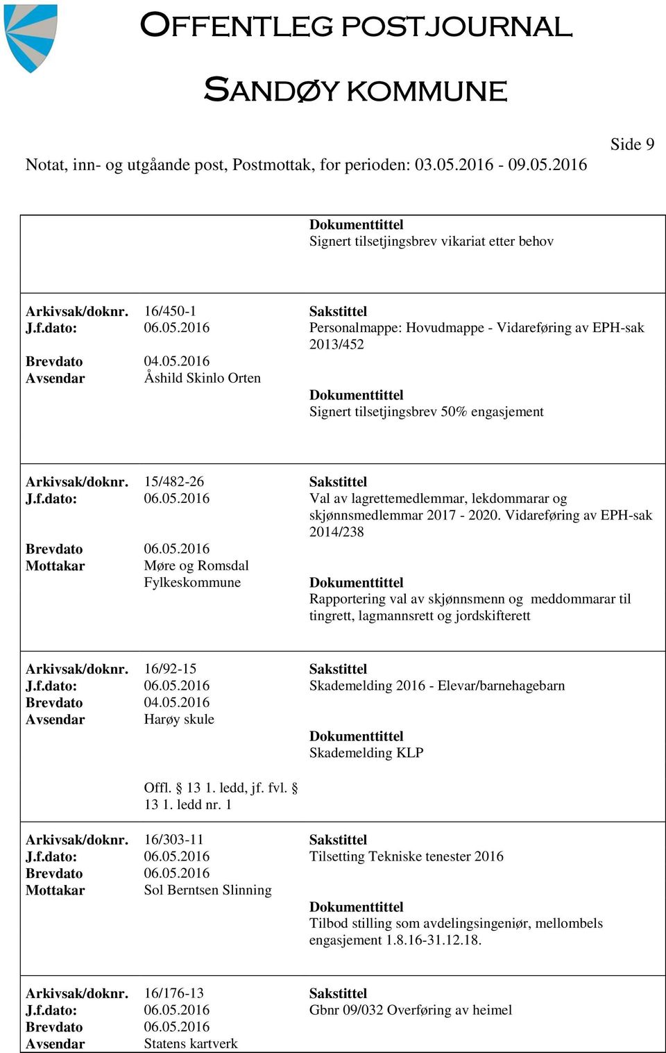 2016 Val av lagrettemedlemmar, lekdommarar og skjønnsmedlemmar 2017-2020.