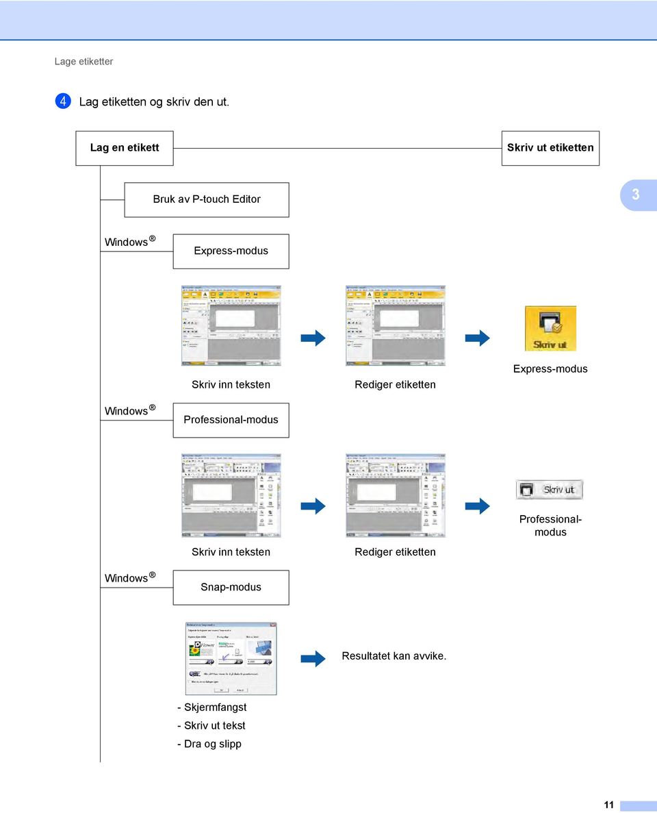 inn teksten Rediger etiketten Express-modus Windows Professional-modus