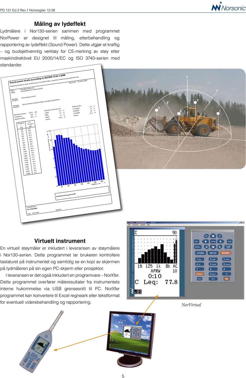 Sound power levels according to ISO/DIS 3743-1:2006 Engineering methods for small, movable sources in reverberant fields - Comparison method for hard-walled test rooms Date of test: 26.