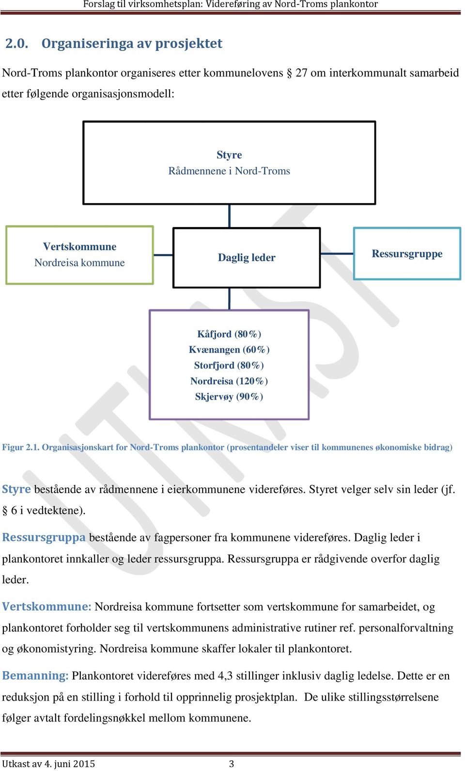 0%) Skjervøy (90%) Figur 2.1. Organisasjonskart for Nord-Troms plankontor (prosentandeler viser til kommunenes økonomiske bidrag) Styre bestående av rådmennene i eierkommunene videreføres.