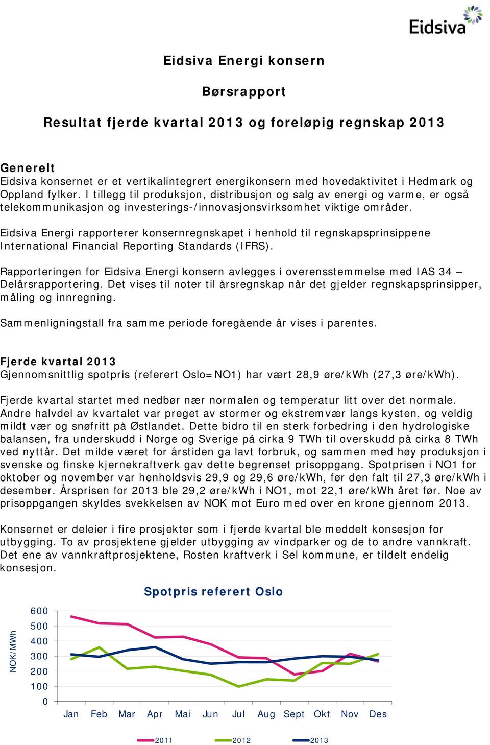 Eidsiva Energi rapporterer konsernregnskapet i henhold til regnskapsprinsippene International Financial Reporting Standards (IFRS).